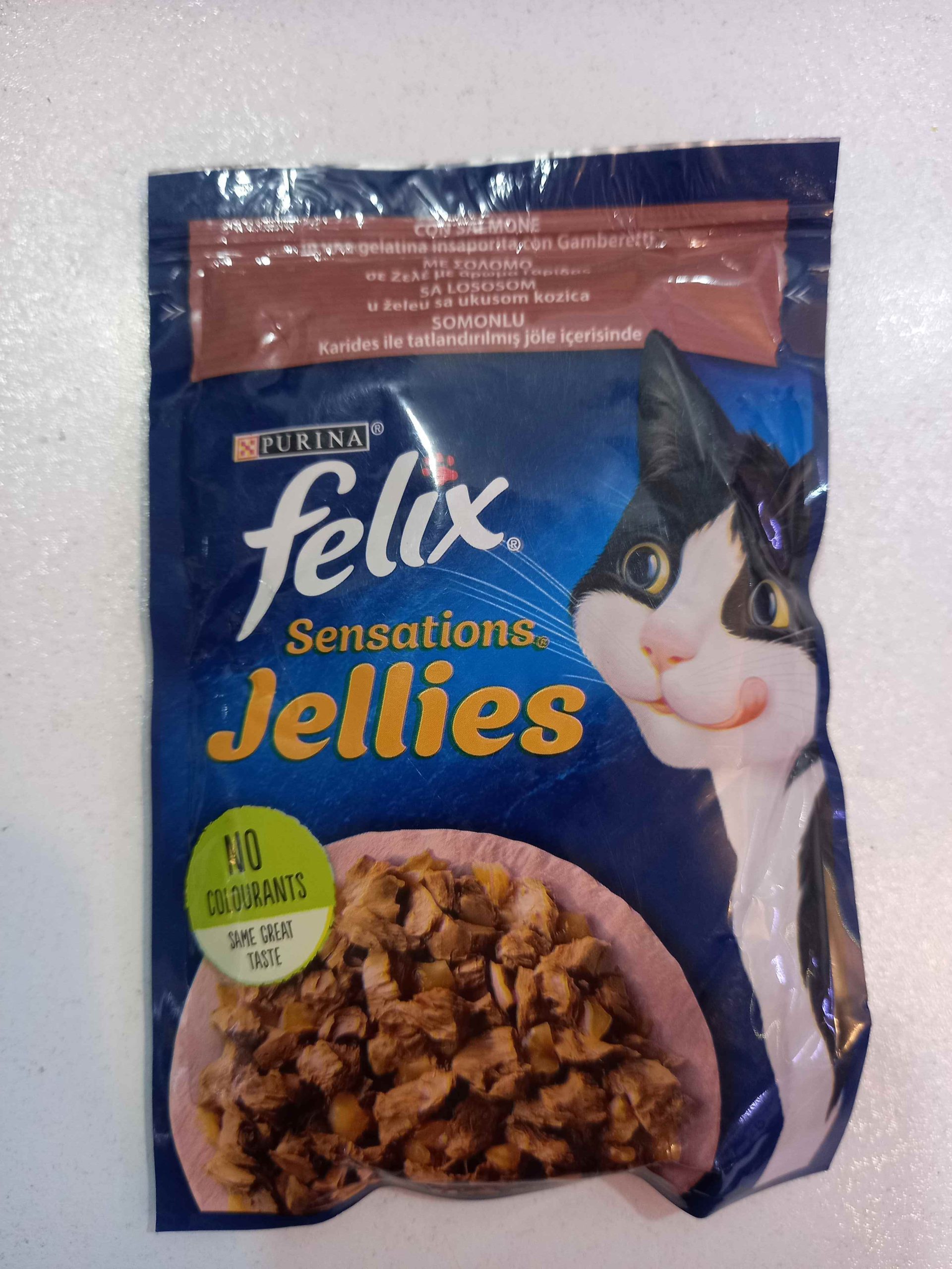 (felix cat pouch) پوچ گربه فلیکس با طعم ماهی سالمون و میگو در ژله85 گرم